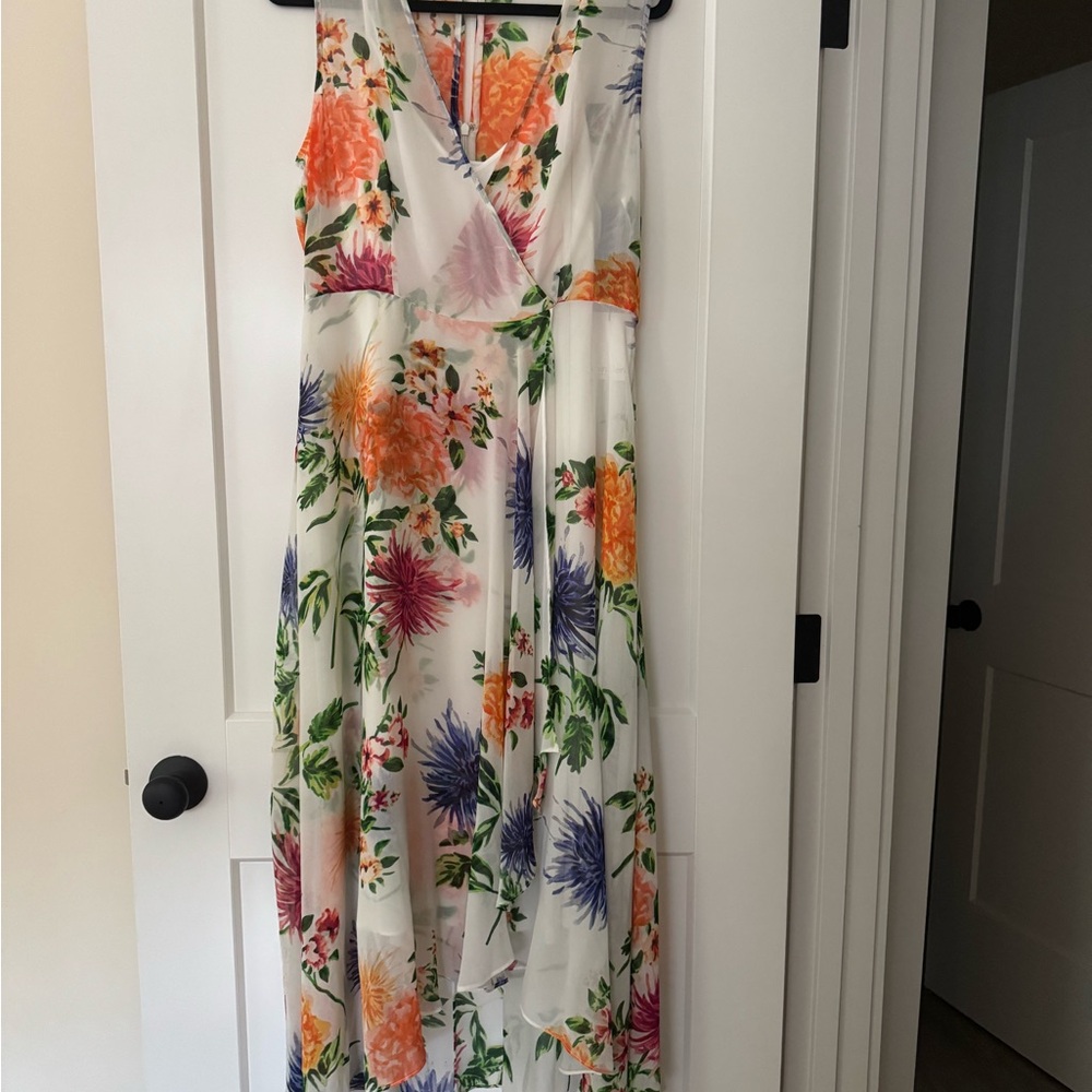 Calvin Klein Orange and Green Sleeveless V-neck Sundress